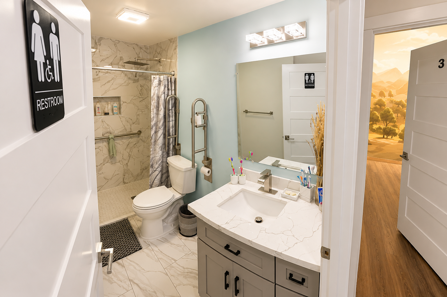 Accessible shower area at Rahwa Elderly Care