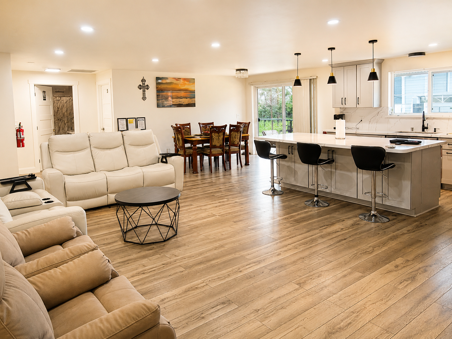 Comfortable living room seating at Rahwa Elderly Care